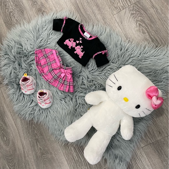 BUILD A BEAR|HELLO KITTY heart bow w/plaid Scotty dog outfit & skecher sneakers - Picture 15 of 15